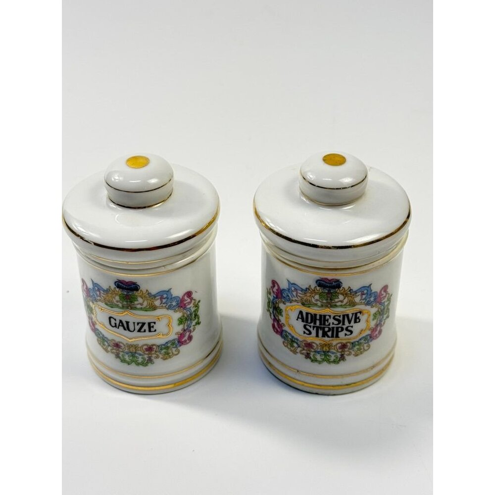 Apothecary Jars Paris France Style Porcelain Hand Painted Gold Trim Made Japan - Picture 14 of 16